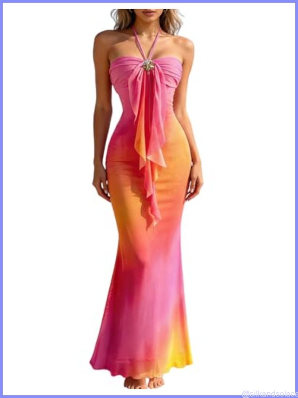 Women's Boho Sunset Maxi Dress Halter Neck Flowy Beach Party Formal